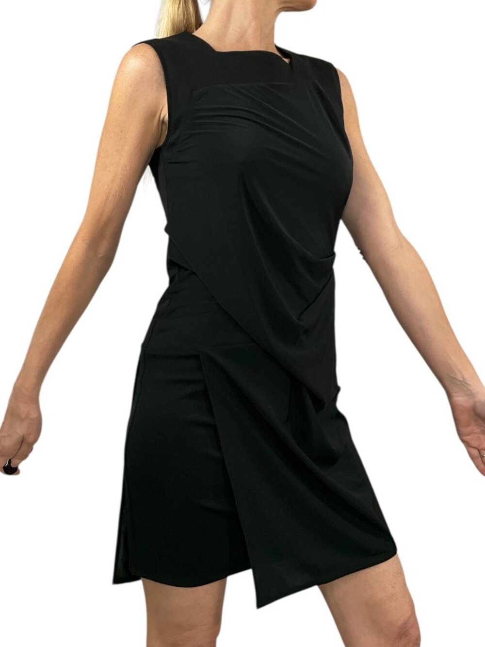 Helmut Lang Draped Mini Dress S Black Sleeveless - Picture 5 of 16
